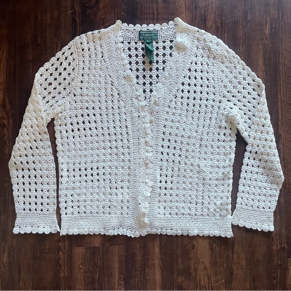 RALPH LAUREN Hand-Knit Cardigan Long Sleeve Button-down